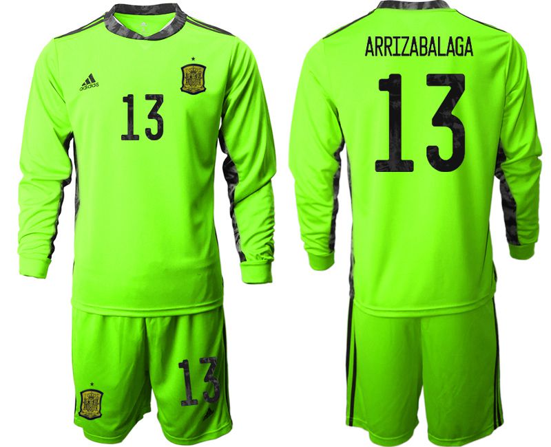 Men 2021 World Cup National Spain fluorescent green goalkeeper long sleeve #13 Soccer Jerseys->->Soccer Country Jersey
